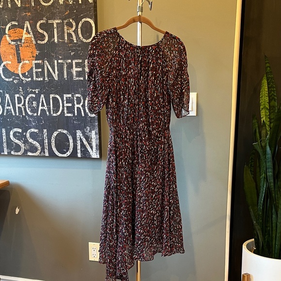 🥑Joie Nancilea Navy Abstract Silk Ruffle Tiered Midi Dress Boho Tea Length 6 - Picture 2 of 10